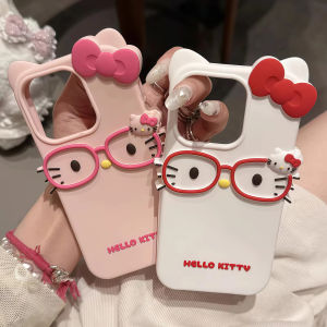Sanrio | Korean Style Glasses Hello Kitty Phone Case For iPhone 17 16 15 14 13 12 Pro Max 17 Pro INS Silicone Cartoon Kitty Back Cover