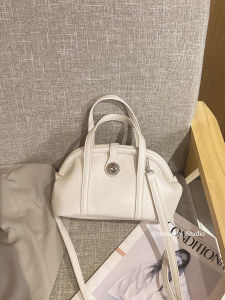 Elegant Dumpling Shape Handbag Womens Commuter Style White PU Leather Small Capacity Shoulder Bag for Office And Leisure