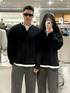 เสื้อยืดคอกลมแขนยาวสีเทาสไตล์อเมริกันย้อนยุคสำหรับผู้ชาย แฟชั่นฤดูใบไม้ผลิและฤดูใบไม้ร่วง ทรงหลวม ทรงหลวม ทรงหลวม