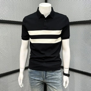 Summer New Style Mens Polo Shirt Half Sleeve Casual Short Sleeve Turn-down Collar Youth Popular Standard Fit Striped T-shirt