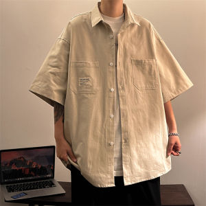 Retro Hong Kong Style Mens Loose Fit Short Sleeve Shirt Trendy Versatile Summer Workwear Jacket Youth Pop Culture Outerwear