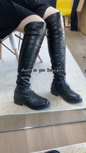 Size 35-42 Black Soft Leather Over the Knee boots for Women low Heels Versatile Elastic Boots