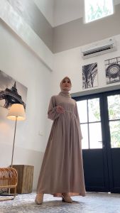 SHABIYAN Maxi Abaya Hitam Polos Modern - Baju Gamis Leher Bulat Lengan Panjang untuk Resmi