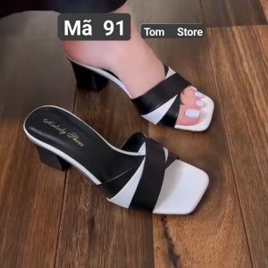 Guốc cao gót nữ quai quạt phối màu siêu xinh 3 và 5 phân