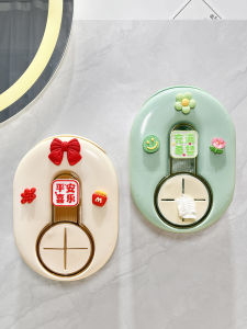 Kitchen Storage Box Cute Cartoon Plastic Preservation Film Cover Drawered Organizer No-Drill Wall-Mounted Household Essential