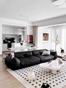 Retro Lazy Cat Sofa Cat Scratch Leather Black Compact Casual Designer Sofa High Rebound Sponge Filling U-Shape Combination