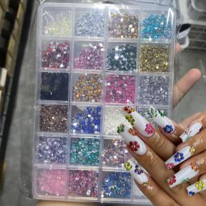 12/24Grids 3D Colorful Round Nail Art Rhinestones Flatback Resin Diamond  Nails Charms DIY Makeup Crafts Manicure Accessories &