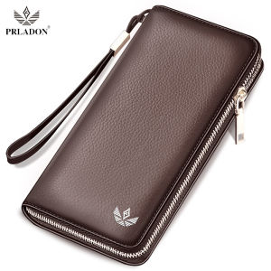 Royafi Long Mens Wallet Zippered Cowhide Leather Business Casual Currency Clip Card Holder Fashion for Youth