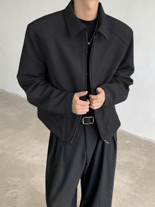 Cleanfit Black Short Jacket Mens Spring Autumn Style Premium Feel Padded Shoulder Collar Baseball Game Outerwear Coat