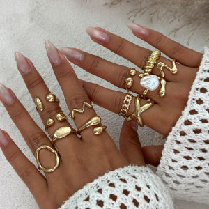 Ingemark 12Pcs/Set Vintage Metal Water Drop Open Ring for Women Trend 2025 Creative Geometric Ring Engagement Daily Jewelry Gift