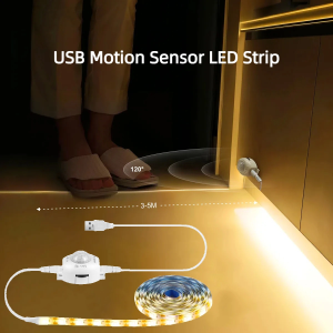 Smart Sensitive PIR Motion Sensor Night LED Lighting Strip USB 5V Delay Time Adjustable 10S-300S DIY Cuttable Tape For Bedroom