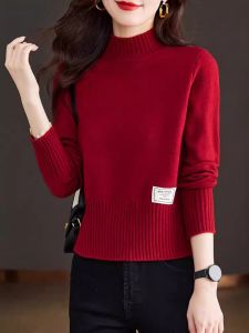 Short Knitted Sweater Womens Autumn Winter Fashion Half High Collar Base Layer Shirt Slimming Inner Wear Top Small Size