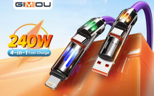 GIMIOU 240W 4 in 1 Cable PD Fast Charging USB Type C to Type C Rotating Elbow LED Data Cord Lightning Quick Charger for iPhone 16 15 14 MacBook Samsung Xiaomi Vivo Cellphone Laptop