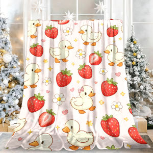 Beast Kingdom | Cute Duck Strawberry Flower Flannel Blanket Soft Fuzzy Plush Cozy Warm Throw for Sofa Bed Couch Home Decor