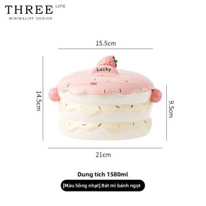 THREE LIFE | Bát Mì Sứ Dung Lượng Lớn Có Nắp Có Thể Hâm Microwave