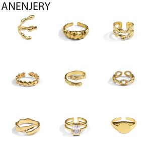 anenjery | ANENJERY Không Đều Hình Học Dây Xích Nút Thắt Nhẫn Màu Bạc Vintage Cocktail Nhẫn Dành Cho Nữ Thời Trang Dự Tiệc Phụ Kiện Trang Sức
