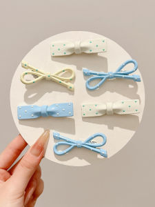 PINK EMPRESS | Blue and White Dots Bow Anti-Hair Damage Hair Clip