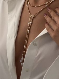 Ingemark Nữ Hình Chữ Y Giả Ngọc Trai Mặt Dây Chuyền Ngực Dây Chuyền Vòng Cổ Goth CCB Hạt Choker Vintage Hình Học Cưới Hàng Ngày Món Quà Trang Sức