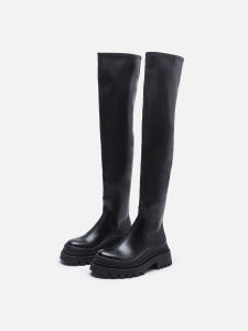 รองเท้าบูทส้นสูงถึงเข่าสำหรับผู้หญิง ฤดูใบไม้ผลิและฤดูใบไม้ร่วง ทรงข้อเท้าสูง ยางยืด ทรงข้อเท้าสูง รองเท้าบูทสไตล์นักบุญ