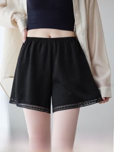 MiiOW | Cat Woman Loose Ice Silk Safety Pants Womens New 2025 No Roll Edge Lace Bottom Sleepwear Casual Thin Polyester Shorts