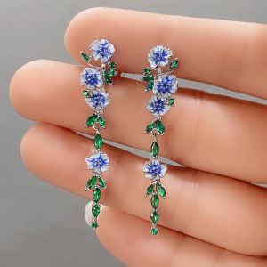 Vintage Enamel Flower Dangle Earrings Women Temperament Blue Trumpet Flower Long Earrings Wedding Party Aesthetic Jewelry