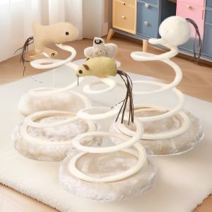 Cat Toy & Scratcher Set - Spiral Steel Spring Linen Disc Scratching Pad + Linen Mouse Durable Cat Scratching Toy for Nail Care