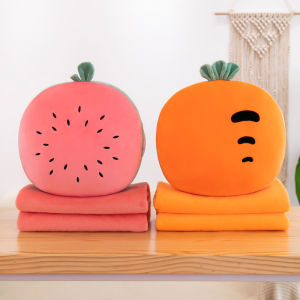 Cute Fruit Air Conditioned Blanket Pillow for Office Nap Girls Soft Plush round Shape Home Decorative Cushion Cover