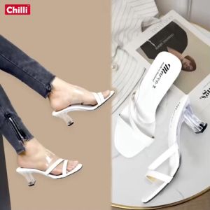 รองเท้าส้นแก้ว 2นิ้ว พลาสติกใส รุ่น B1011 สูงคาด วัสดุเกรดดี