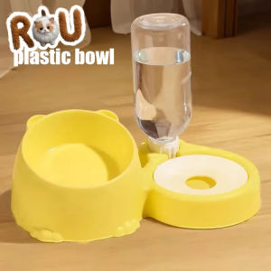 Double-bowl Cat Bowl with Automatic Water Dispensing Function Pet Stainless Steel Bowls