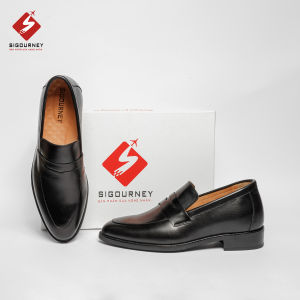 Giày Lười Nam Tăng Chiều Cao 6cm ĐẾ PHÍP Hoàn Toàn Bí Mật SIGOURNEY Da Bò Cao Cấp Màu Đen Trơn SCC-09
