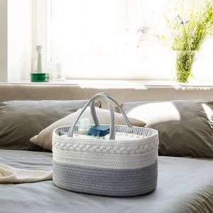 Baby Diaper Caddy Basket Organizer (Woven Cotton Rope)