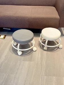 🔰 Swivel Low Stool With Wheel Small Chair Round Stool With Sofa Cushion Foot Pulley Moving Stool Children Chair Ottoman