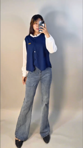 CARLINA Blouse Ophelia Leher Kerut Knit Atasan Wanita