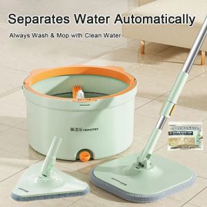 Rotating Squeeze Mop with Bucket Set with 4 Replaceable Mop Pads 360° Spin Microfiber Lazy Floor Household Cleaning Mops Tool