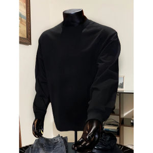 Cleanfit Mens Black round Neck Sweatshirt Warm Base Layer Shirt Small Collar Heavyweight Inner Wear Casual Long Sleeve T-Shirt