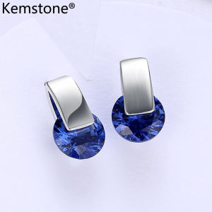 Kemstone Round Blue Sapphire Earrings Crystal Stud Earrings For Women