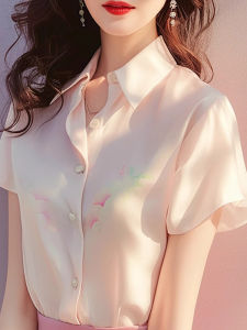 WANGGONGZHU | French Print Polo Neck Short Sleeve Shirt Women Summer New Style Age Reduction Super Beautiful Slimming Fashion Top Women