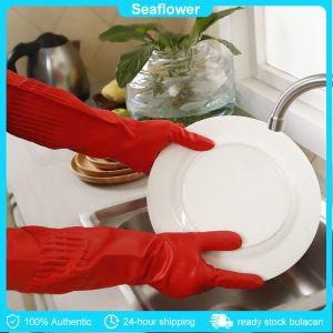 LONG SIZE Household Gloves / Laundry Gloves / Rubber Gloves (Red)