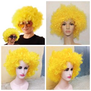 Wig kribo mengkilat gelombang besar Kuning-coklat-pelangi-putih