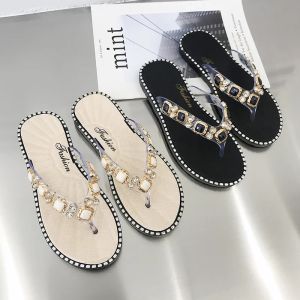 Womens Summer New Flat Bottom Anti Slip Water Diamond Beach Sandals Fashion Flip Flops