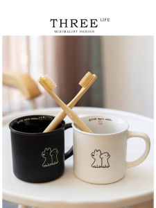 Tlife Doggy Ceramic Toothbrush Cup Cute Cartoon Style Couples Morning Brushing Cup Home Use Dental Care Tools Dental Cup