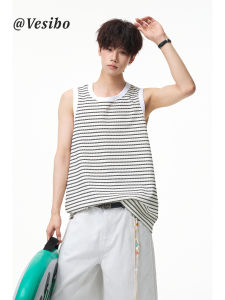 VESIBO | Trendy Textured Striped Mens Vest Sleeveless Top