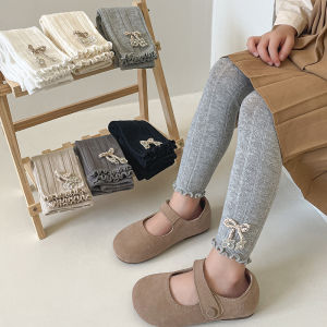 Spring Autumn Thin Non-Connected Princess Style Childrens Trousers with Butterfly Knots for Girls Outerwear Pants