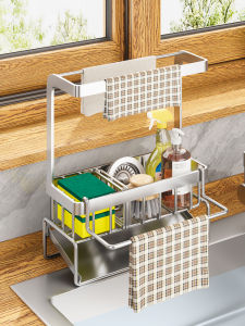 304 Stainless Steel Kitchen Storage Rack Sink Cloth Draining Shelf Dishwashing Sponge Steel Wire Ball Organizer Rack