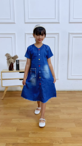 Dress Soft Jeans Anak Motif Polos Umur 5-15 Tahun - Fashion Anak