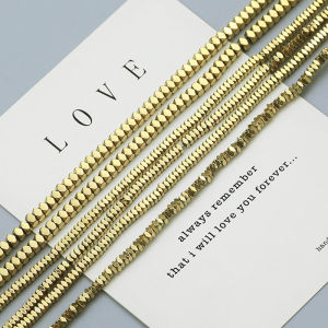 Natural Stone faceted Flat square Spacer Beads Plated Gold Color Cube Hematite Loose Beads for Jewelry Bracelet Making DIY 2/3mm