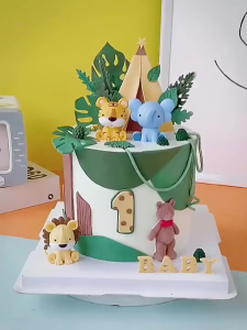 New Cartoon Animal Theme Cake Topper Jungle Safari Cupcake Decoration for Kids Birthday Party Decor