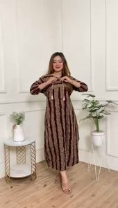 Gamis Batik Cap Maura Rayon Grade A Premium Busui Resleting Depan Motif Terbaru Termurah Terviral