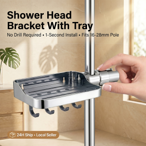 Adjustable Shower Head Bracket Frame Bathroom Toilet Bracket Bathroom Accessories Shower Rack Clip-on Shower Head Rail Non-Slip Belt Tray