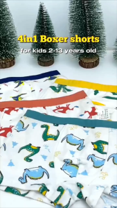 Kids High Quality 4 in 1 Underwear Animal Printed Boxer Shorts Comfortable Cotton for Boys 1-13 Years Old
